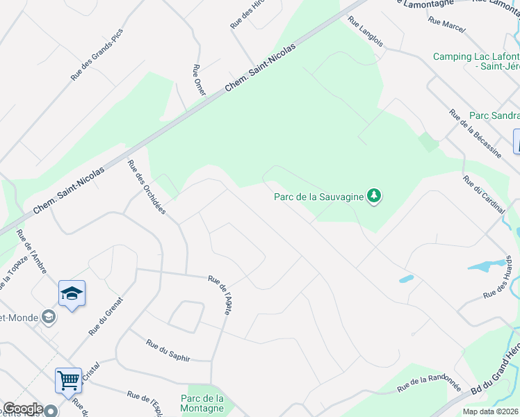 map of restaurants, bars, coffee shops, grocery stores, and more near 17175 Rue du Corail in Mirabel