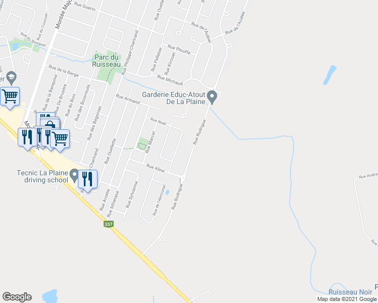 map of restaurants, bars, coffee shops, grocery stores, and more near 1284 Rue Rodrigue in Terrebonne