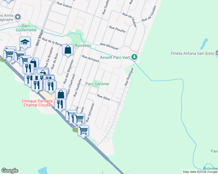 map of restaurants, bars, coffee shops, grocery stores, and more near 1629 Rue de l'Avocatier in Terrebonne
