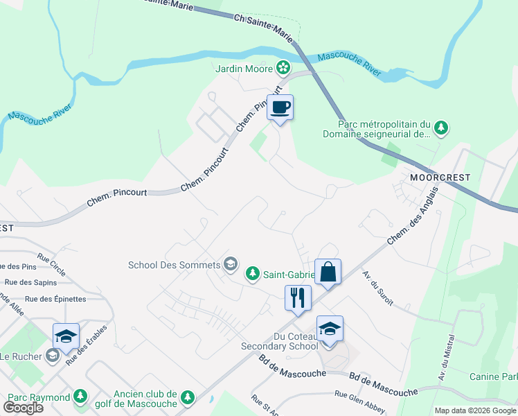 map of restaurants, bars, coffee shops, grocery stores, and more near 181 Rue de Saint-Gabriel in Mascouche