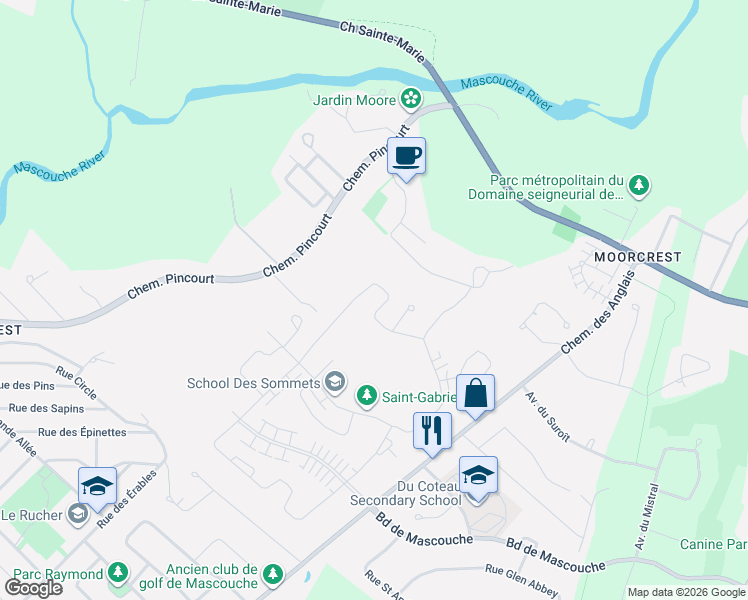 map of restaurants, bars, coffee shops, grocery stores, and more near 181 Rue de Saint-Gabriel in Mascouche