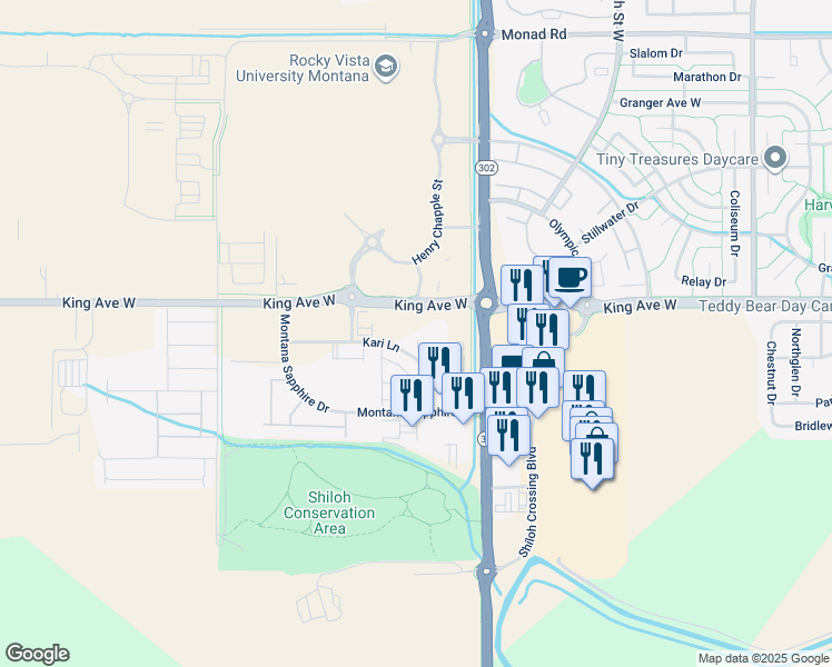 map of restaurants, bars, coffee shops, grocery stores, and more near 4000 King Avenue West in Billings