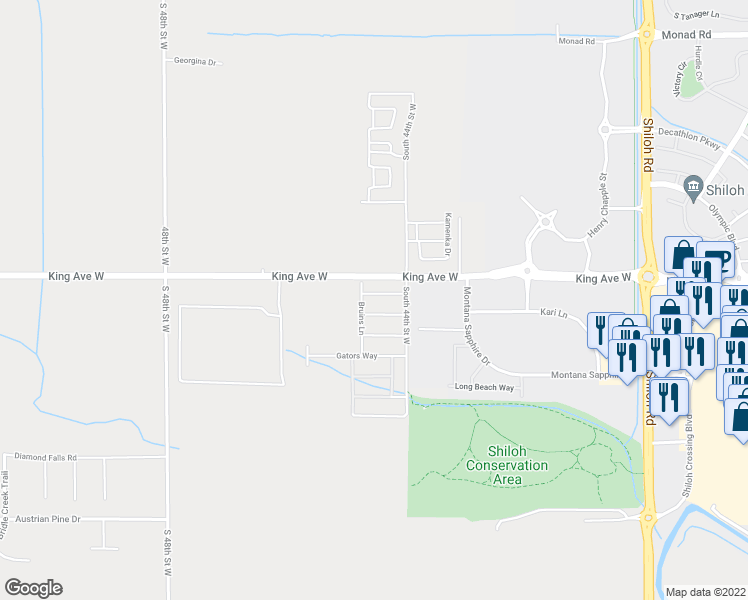 map of restaurants, bars, coffee shops, grocery stores, and more near 4412 Blue Devils Way in Billings