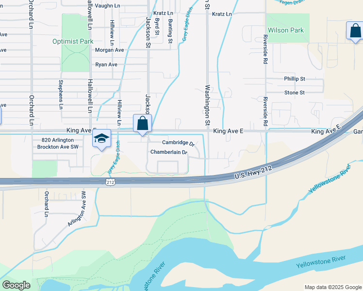 map of restaurants, bars, coffee shops, grocery stores, and more near 3872 Cambridge Drive in Billings