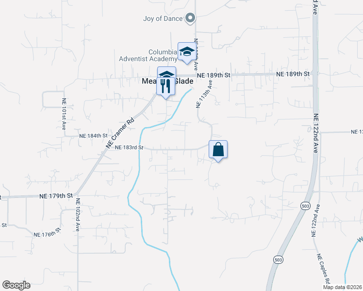 map of restaurants, bars, coffee shops, grocery stores, and more near 11022 Northeast 183rd Street in Battle Ground