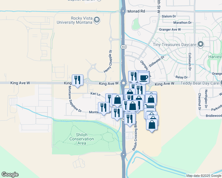 map of restaurants, bars, coffee shops, grocery stores, and more near 4000 King Avenue West in Billings