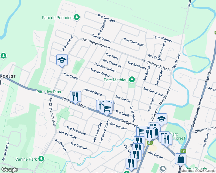 map of restaurants, bars, coffee shops, grocery stores, and more near 2688 Rue du Verger in Mascouche