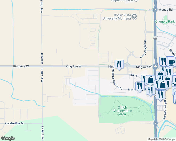 map of restaurants, bars, coffee shops, grocery stores, and more near 810 Bruins Lane in Billings