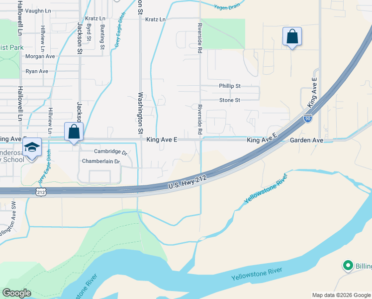 map of restaurants, bars, coffee shops, grocery stores, and more near 3412 King Avenue East in Billings