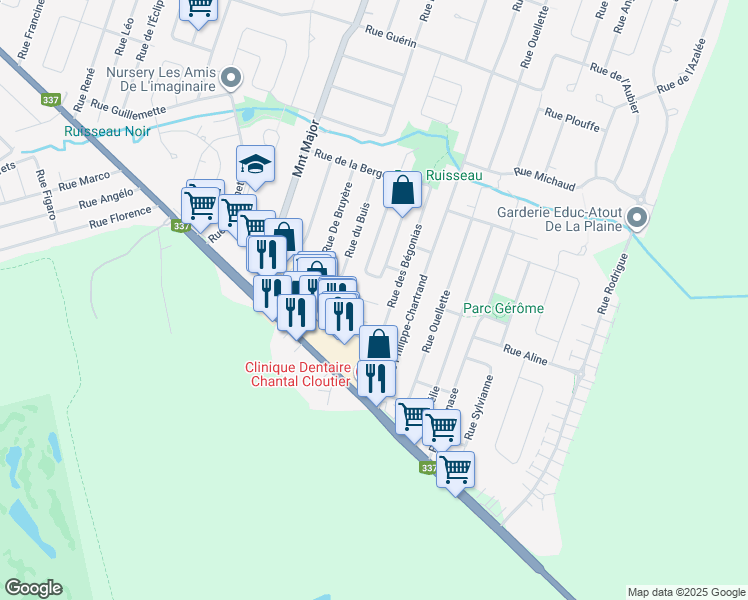 map of restaurants, bars, coffee shops, grocery stores, and more near 5324 Rue du Bocage in Terrebonne
