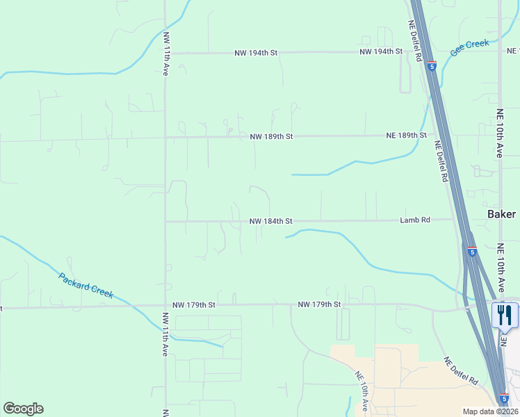 map of restaurants, bars, coffee shops, grocery stores, and more near 510 Northwest 184th Street in Ridgefield