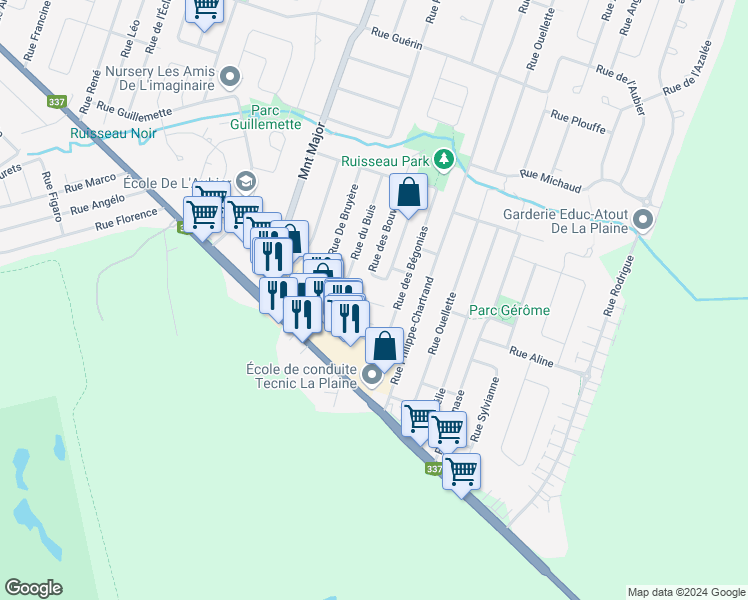 map of restaurants, bars, coffee shops, grocery stores, and more near 5322 Rue du Bocage in Terrebonne