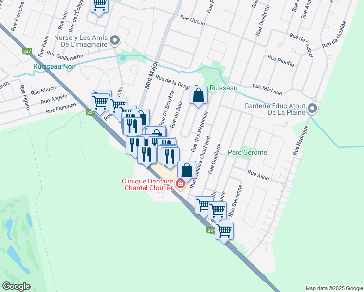 map of restaurants, bars, coffee shops, grocery stores, and more near 5322 Rue du Bocage in Terrebonne