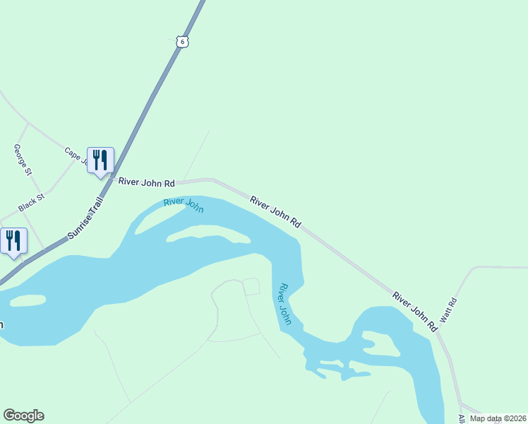 map of restaurants, bars, coffee shops, grocery stores, and more near 164 River John Road in River John