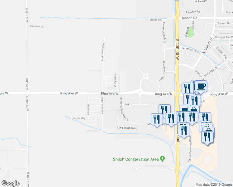 map of restaurants, bars, coffee shops, grocery stores, and more near 4320 King Avenue West in Billings
