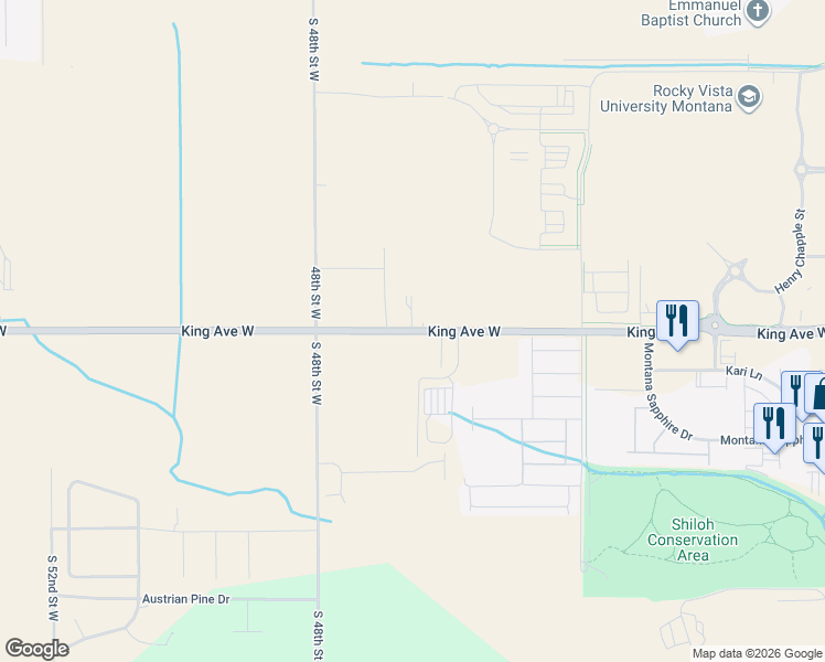 map of restaurants, bars, coffee shops, grocery stores, and more near 4620-4798 King Avenue West in Billings
