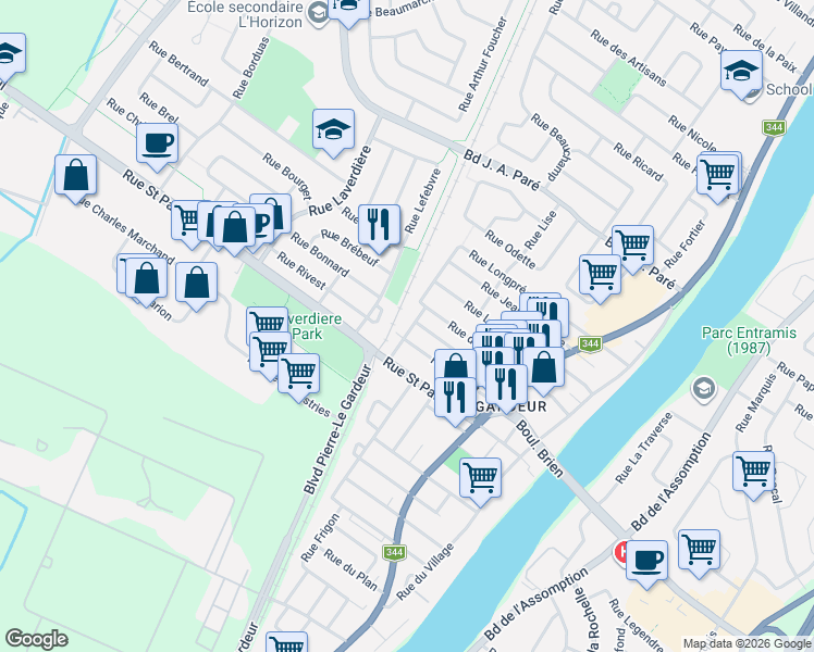 map of restaurants, bars, coffee shops, grocery stores, and more near 417 Rue de la Station in Repentigny