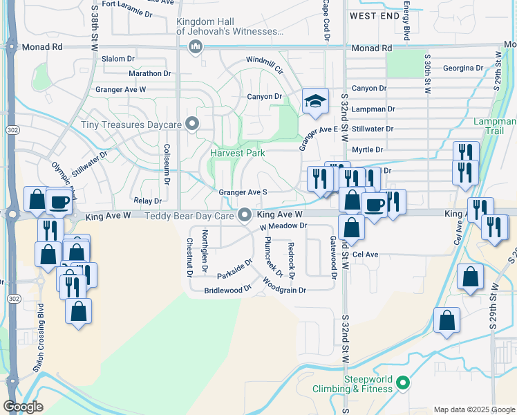 map of restaurants, bars, coffee shops, grocery stores, and more near 769 Fallow Lane in Billings