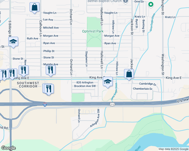 map of restaurants, bars, coffee shops, grocery stores, and more near 4238 Jansma Avenue in Billings