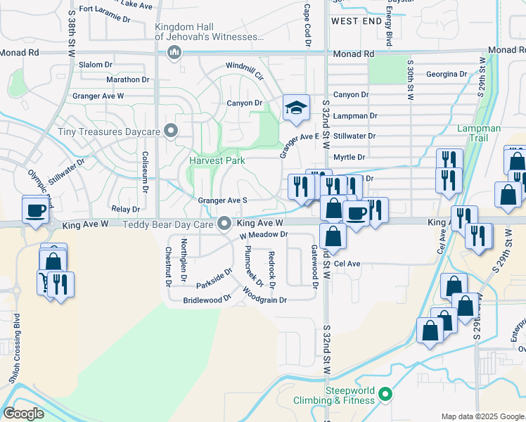 map of restaurants, bars, coffee shops, grocery stores, and more near 769 Fallow Lane in Billings