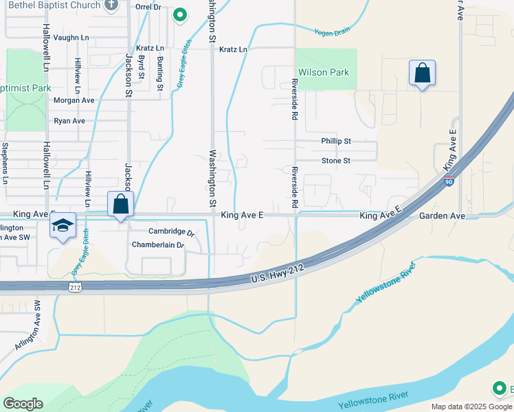 map of restaurants, bars, coffee shops, grocery stores, and more near 3519 King Ave E in Billings