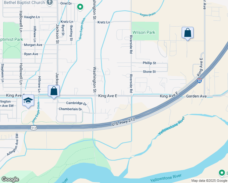 map of restaurants, bars, coffee shops, grocery stores, and more near 3519 King Avenue East in Billings