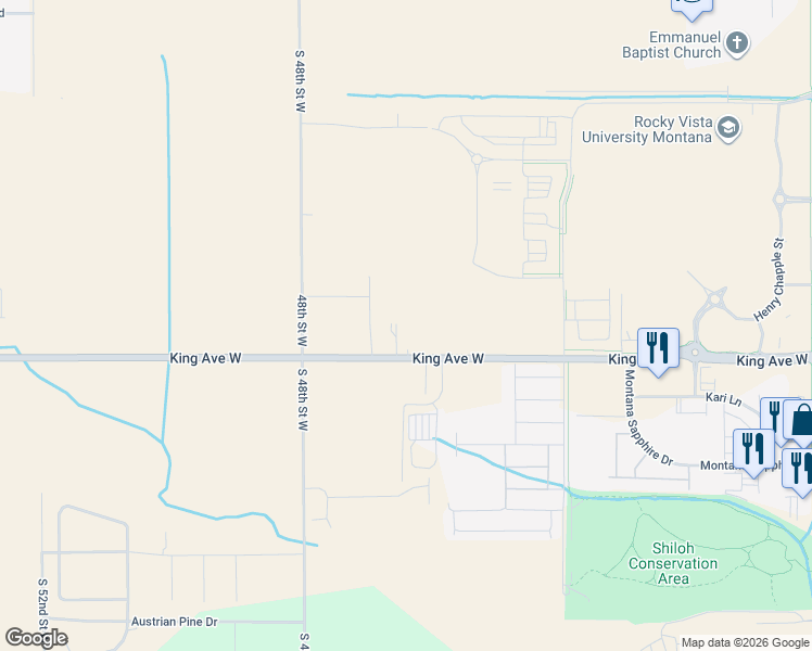 map of restaurants, bars, coffee shops, grocery stores, and more near 4625 King Avenue West in Billings