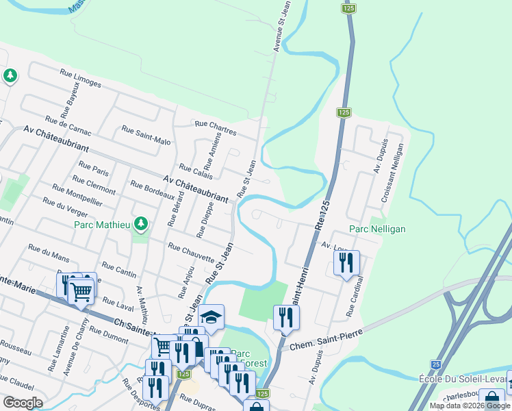 map of restaurants, bars, coffee shops, grocery stores, and more near 2841 Avenue Marie-Victorin in Mascouche