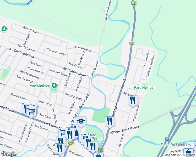 map of restaurants, bars, coffee shops, grocery stores, and more near 2841 Avenue Marie-Victorin in Mascouche