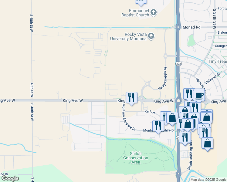 map of restaurants, bars, coffee shops, grocery stores, and more near 4332 Franzosen Drive in Billings