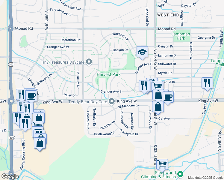 map of restaurants, bars, coffee shops, grocery stores, and more near 3462 Barley Circle in Billings