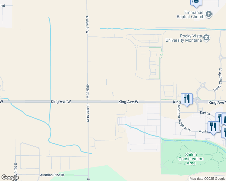 map of restaurants, bars, coffee shops, grocery stores, and more near 4625 King Avenue West in Billings