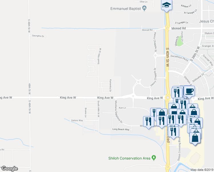 map of restaurants, bars, coffee shops, grocery stores, and more near 4327 Franzosen Drive in Billings