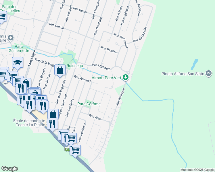 map of restaurants, bars, coffee shops, grocery stores, and more near 1926 Place du Ruisseau-Noir in Terrebonne