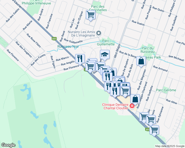 map of restaurants, bars, coffee shops, grocery stores, and more near 4785 Boulevard Laurier in Terrebonne