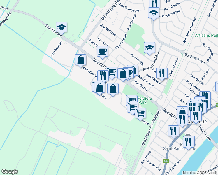 map of restaurants, bars, coffee shops, grocery stores, and more near 319A Rue Charles Marchand in Repentigny