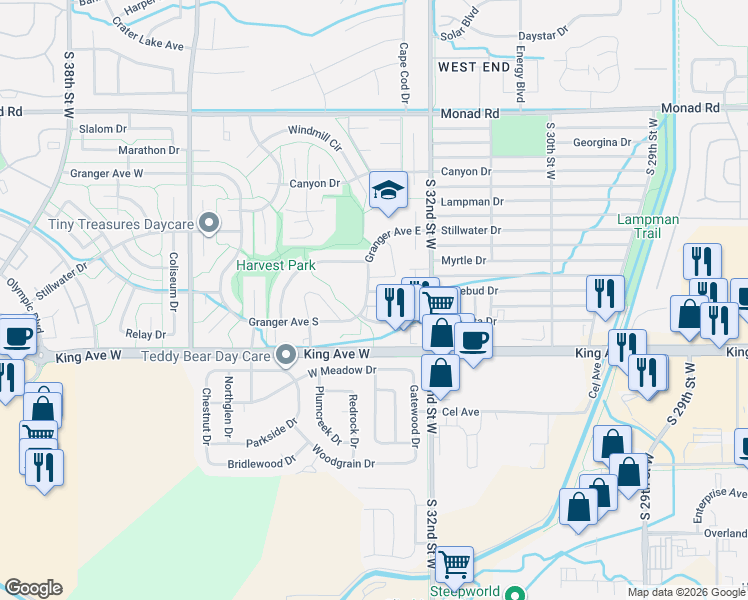 map of restaurants, bars, coffee shops, grocery stores, and more near 769 Fallow Lane in Billings