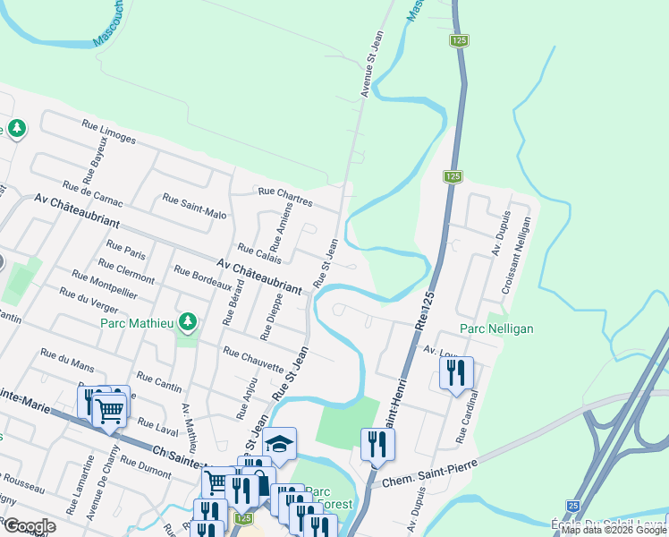 map of restaurants, bars, coffee shops, grocery stores, and more near 2880 Place Deauville in Mascouche