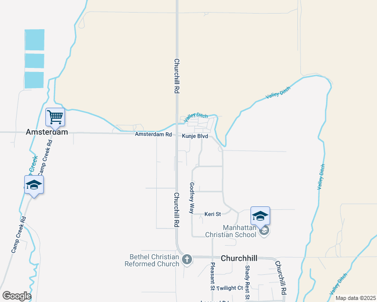 map of restaurants, bars, coffee shops, grocery stores, and more near 7192 Churchill Rd in Manhattan