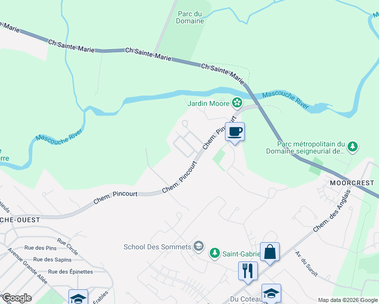 map of restaurants, bars, coffee shops, grocery stores, and more near 1881 Croissant Gosselin in Mascouche