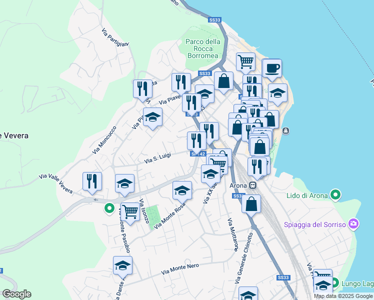 map of restaurants, bars, coffee shops, grocery stores, and more near 2 Via San Luigi in Arona