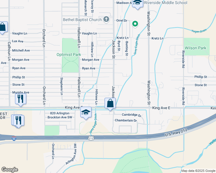 map of restaurants, bars, coffee shops, grocery stores, and more near 4108 Stone Street in Billings