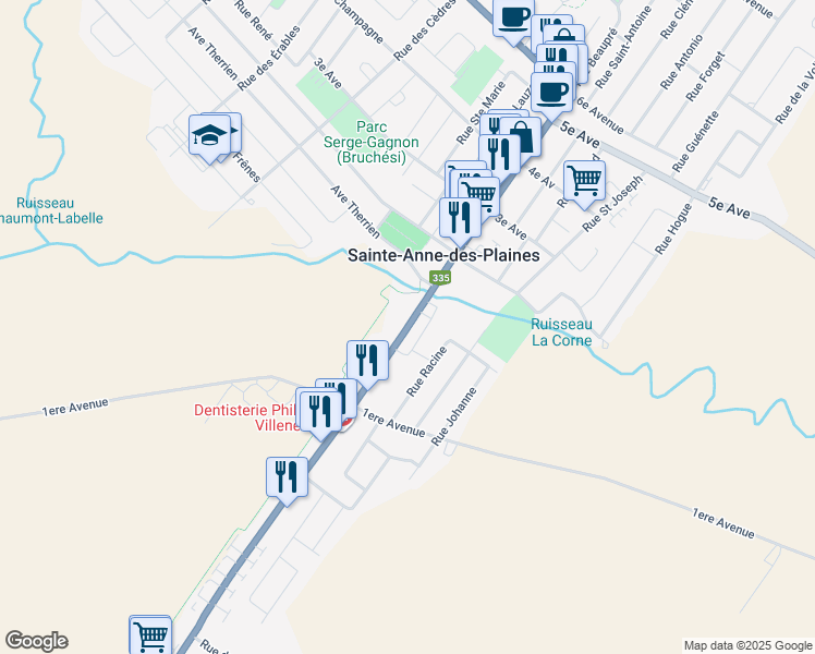 map of restaurants, bars, coffee shops, grocery stores, and more near Boulevard Sainte Anne in Sainte-Anne-des-Plaines