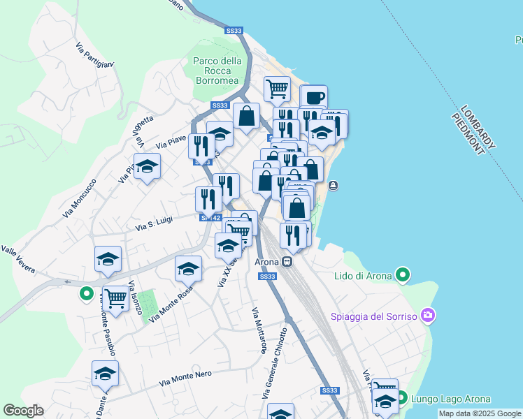 map of restaurants, bars, coffee shops, grocery stores, and more near 10 Corso della Liberazione in Arona