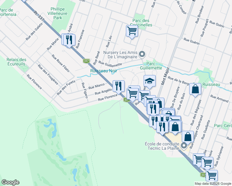 map of restaurants, bars, coffee shops, grocery stores, and more near 6000 Boulevard Laurier in Terrebonne