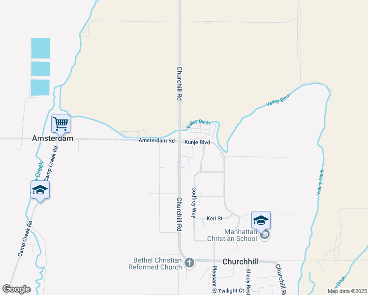 map of restaurants, bars, coffee shops, grocery stores, and more near 7192 Churchill Road in Manhattan