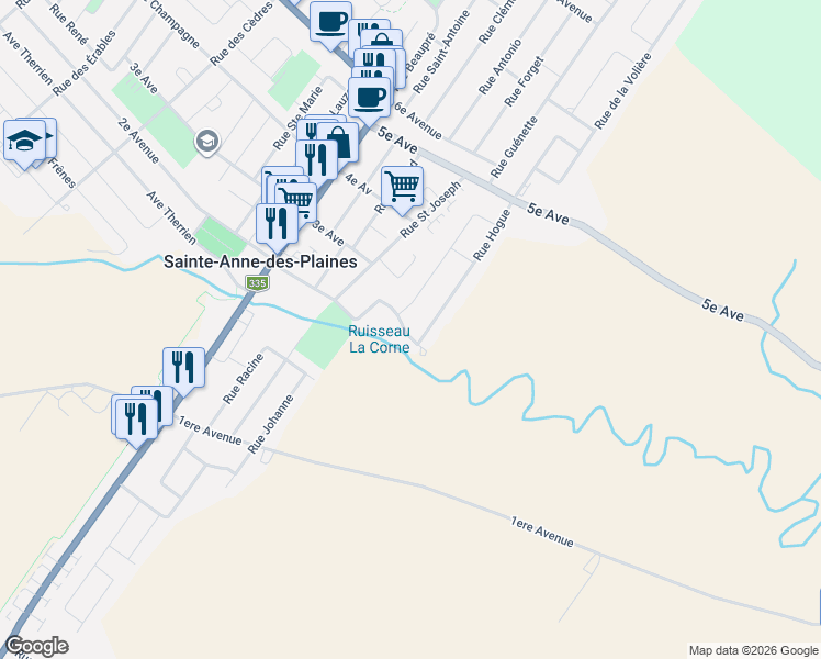 map of restaurants, bars, coffee shops, grocery stores, and more near 269A 2e Avenue in Sainte-Anne-des-Plaines