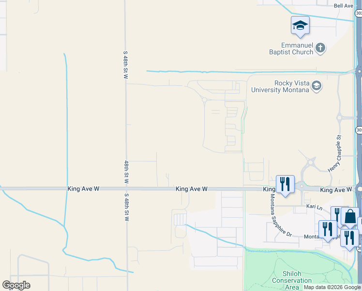 map of restaurants, bars, coffee shops, grocery stores, and more near 4625 King Avenue West in Billings