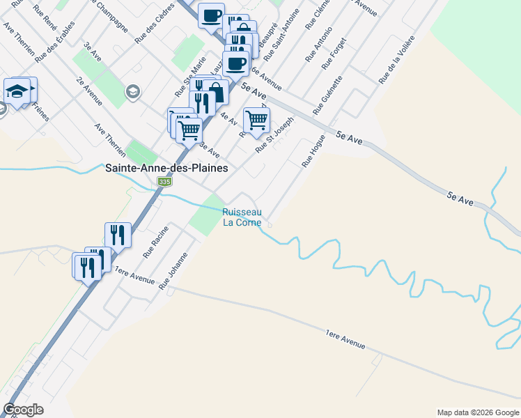 map of restaurants, bars, coffee shops, grocery stores, and more near 269A 2e Avenue in Sainte-Anne-des-Plaines