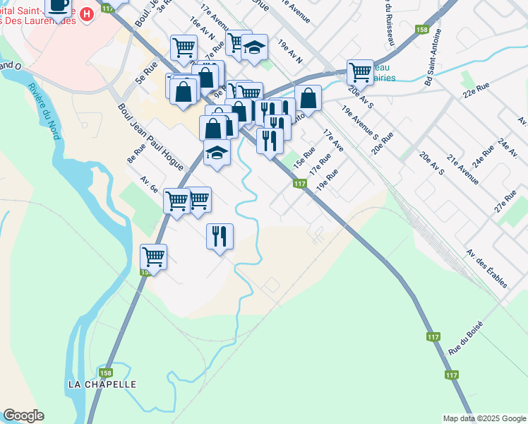 map of restaurants, bars, coffee shops, grocery stores, and more near 800 Avenue du Bourg in Saint-Jérôme